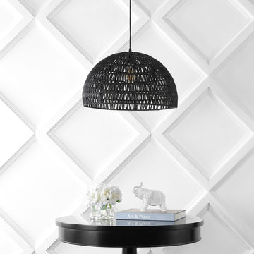 Campana 20" Bohemian Modern Woven Rattan/Iron LED Pendant